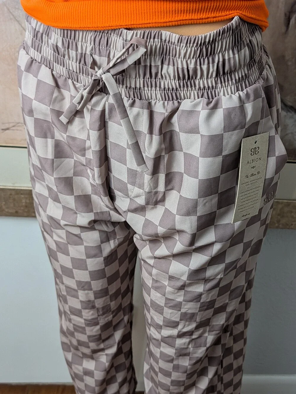 NWT Albion Fit Audrey  Brown Checkers Plaid Wide Leg Trousers Size S/P